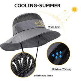 Surblue Boonie Hat Outdoor Sun Hat Breathable Wide Brim UV Protection Fishing Hat Foldable Waterproof Safari Hat for Hunting Hiking Camping Gardening,Grey