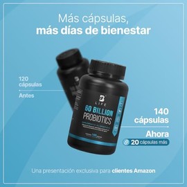 B Life Probióticos 60 Billones UFC | 140 Cápsulas | 3 Cepas De Probióticos | Liberación Retardada | Tecnología Patentada DRcaps | Adicionados Con Inul