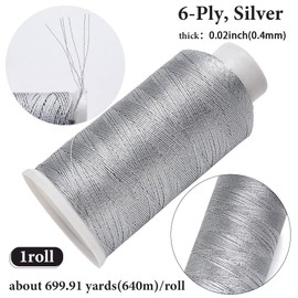 CABODYALS 699.91 Yards Metallic Silver Embroidery Threads Nylon Decorative Kniting Floss Friendship Bracelet 6 Ply Cross Stitch String for Sewing Making Machine Commercial Domestic Craft Yarn DIY