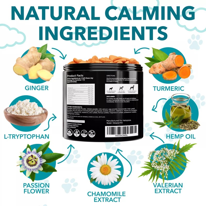 Helopssa Hemp Calming Chews for Dogs with Anxiety and Stress