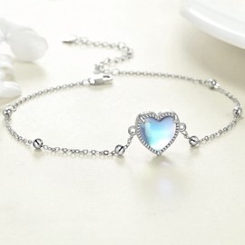 LUHE Moonstone Bracelet Sterling Silver Heart Bracelet Crystals Jewelry Moonstone Gifts Charm Bracelets for Women Great Mother Gifts Gifts for Mom