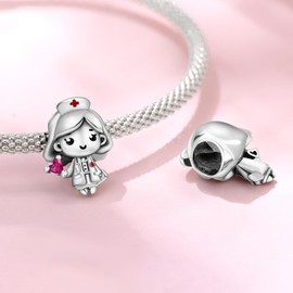 CYCUFF 925 Sterling Silver Charms for Bracelets and Charm Necklaces, Bracelet Pendant Beads Jewellery Gift for Family Friends Women (Pretty Nurse Beads), Sterling Silver, Sterling silver