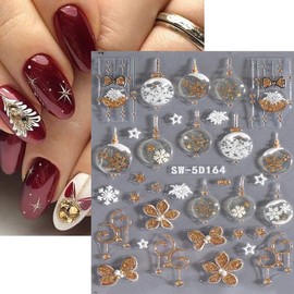 3 Sheets Christmas Nail Art Stickers 5D Embossed Snowflake Elk Nail Stickers Self-Adhesive Gold Glitters Bow Nail Design Sticker Cute Bear Bells Snowman Nail Art Supplies for Women Nail Decoration
