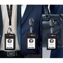 ELV Badge Holder, ID Badge Card Holder Wallet with 5 Card Slots, 1 RFID Blocking Pocket, Retractable Reel and Neck Lanyard Strap for Offices ID, School ID, Driver Licence