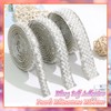 FULZTEY Pearl Rhinestone Ribbons,3 Sizes Width Pearls Strings for Decorating,Self