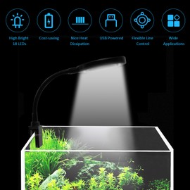 D C 5V 7W 18 LED Aquarium Light Fish Jar Clamp Clip  View Lamp USB Powered Operated 3 Lighting Colors Changeable 10 Levels Adjustable Brightness Dimmable Flexible Bendable Foldable Tube Design Portable