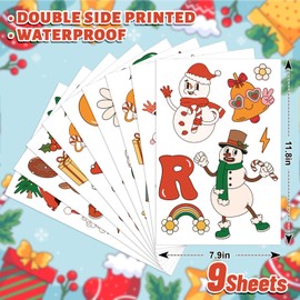 JarThenaAMCS 9 Sheets Merry Christmas Window Cling Stickers Cartoon Xmas Tree Santa Window Decals Retro Groovy Reusable Window Decoration for Party Home Office Classroom