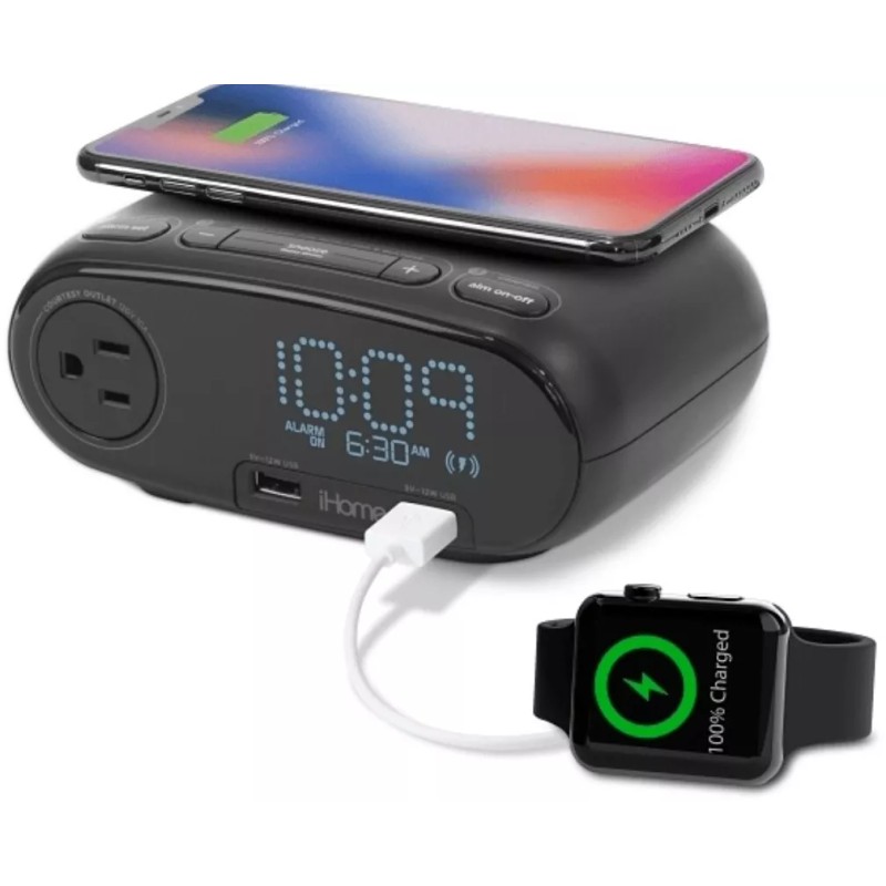 Ihome Hw6B Pre-Set Clock With Qi Charging, Dual Usb, Ac,