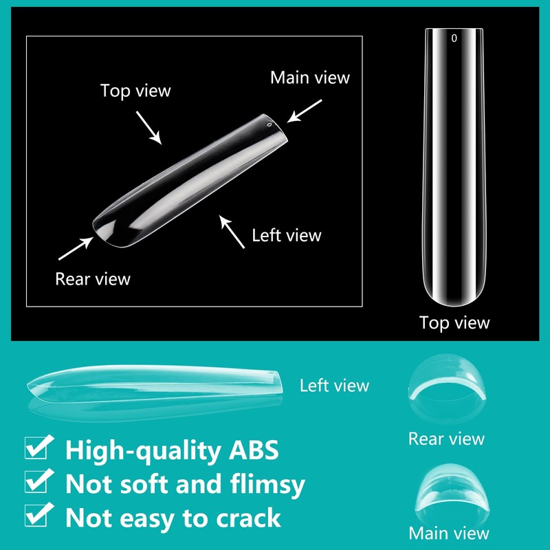 LIONVISON 3XL Clear Full Cover Nail Tips for Acrylic Nails