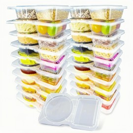 LACEEZEN 20Pack Reusable Snack Containers with Lids, Two Compartment Condiment Containers, Plastic Food Storage Containers for Lunch, Sauce and Mini Easy Take Out