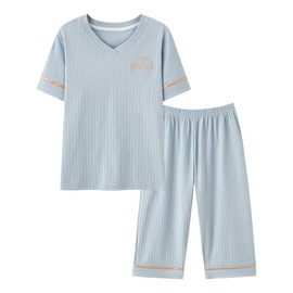 Akihee Women's Pajamas, Short Sleeve, Top and Bottom Set, 3/4 Length, Loungewear, Cute, Comfortable, Breathable, Skin-friendly, Stretchy, Dressing Effect, Sleepwear, Cool, Loungewear, Cotton, Summer,