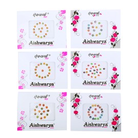 Bindi Pack of 6 Crystal Designer Jewel for Forehead Face Tikka Multicolored Bindiya Stickers Adhesive Stone Indian Traditional Mothers Day Bindi Tattoos for Women Girls Bride Return Gifts