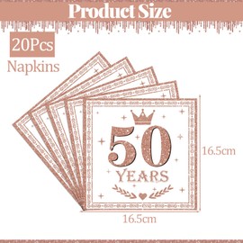 20pcs Rose Gold Happy 50th Birthday Napkins,50th Birthday Serviettes for Women,50th Napkins Serviettes for 50th Birthdays Table Decorations,Birthday Party Tissue for Her 50th Birthdays Decorations