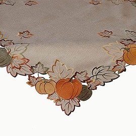 Raebel OHG Tablecloth Table Runner Doilies Autumn Beige Lurex Threads Embroidered with Pumpkin Motif (85 x 85 cm) Orange Green Yellow