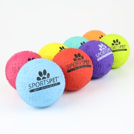 SPORTSPET Tough Bounce DIMPLE Dog Balls | 8 Pack with Mesh Bag | Tennis Ball Sized 65mm | Extra Strong Rubber Dog Balls | Dimple Design