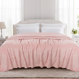 TOONOW Fleece Bed Blanket Queen Size 90x90 inches, Super Soft Fluffy Fuzzy Plush Blanket Geometric Pattern Cozy Microfiber Flannel Blankets for Couch, Bed, Sofa, Light Pink