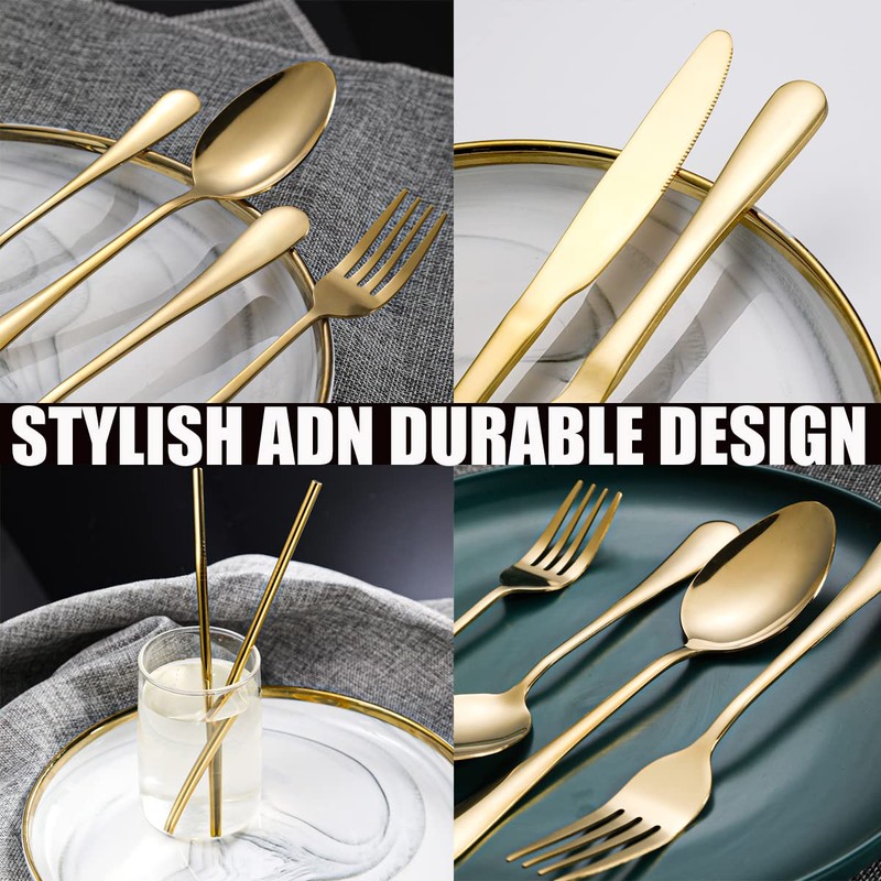 Gutuwellea 84 Pieces Gold Silverware Service for 12 Flatware Set