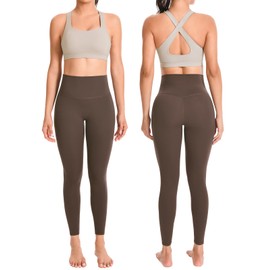 Workout Sets for Women High Waisted Leggings with Cross Back Sports Bra 2 Piece Yoga Outfits Gym Clothes Sets(Our80 Khaki/Coffee S)
