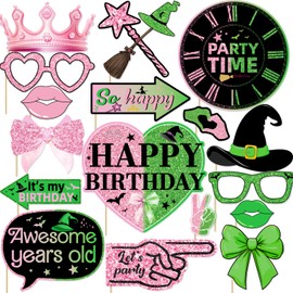 Pink and Green Halloween Party Decorations Photo Booth Props Green and Pink Movie Theme Photobooth Prop for Birthday Decor Supplies