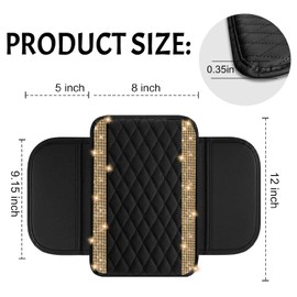 NBTEPEM Bling Car Center Console Cover, Leather Car Arm Rest Cover Cushion with 2 Storage Bags, Universal Car Middle Console Cover Car Accessories Interior for Most Vehicles (Gold Diamond)