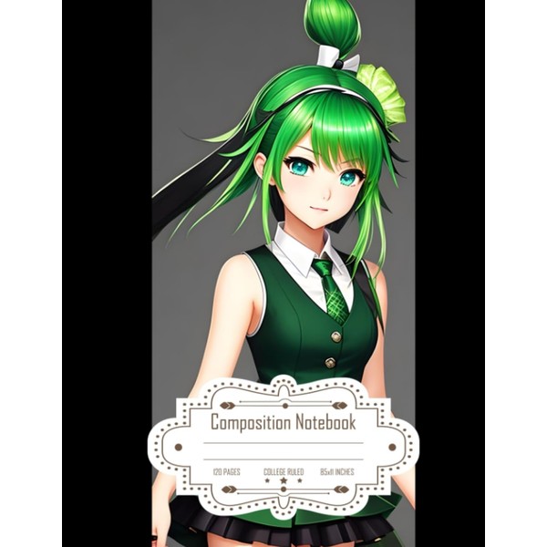 Composition Notebook College Ruled: A Girl with Emerald-Green Twin-Tailed Hairstyle,