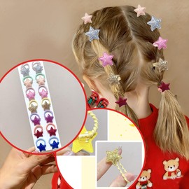 14Pcs Stars Hair Ties for Girls Glitter Hair Band Silver Orange Gold Pink Blue Purple Red Stars Elastics Rubber Bands Ponytail Holder Cute Hair Accessories for Kids Hair Ropes Holiday Party Favor