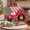 LUCKITTY Christmas Cardboard Cat House for Indoor Cats with Scratcher