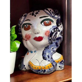 Handcrafted 7-Inch Talavera Head Face Planter | Vibrant Indoor & Outdoor Decorative