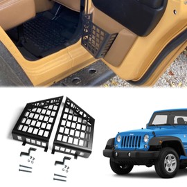GZQIUYI 1 Pair Aluminum Rear Door Storage Pockets for 2007-2018 Jeep Wrangler JK JKU - Black Organizer with Tool-Free Install, Anti-Rust Coating & Accessory Mount (Grid)