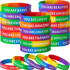 QEERBSIN 60 Pcs Inspirational Silicone Bracelets Motivational Bands
