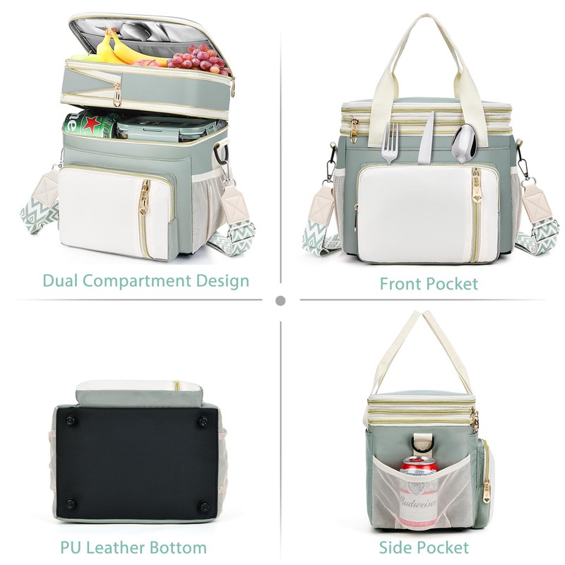 LOKASS Lunch Box & Lunch Bag for Women Men Double