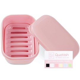 Quatish Leakproof Soap Holder 1 Pack, Travel Soap Container with Lid, Travel Size Toiletries, Portable Bar Soap Holder, Soap Box, Soap Dish for Traveling, Camping, Gym, Bathroom, Pink