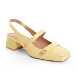 Yellow Slingback Mary Jane Heels for Women Low Block Heel Closed Square Toe Pump Shoes Heels Classic Daily Office Dressy Shoes Yellow Size 7.5