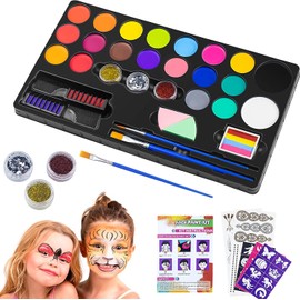 Kit de Pintura Corporal Facial en Bandeja de 20 Colores, Pintura Corporal para Fiestas, Lavable - Ideal para Navidad, Año Nuevo, Halloween y Cosplay, Incluye Accesorios Extra