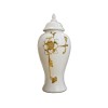Homeroots 14" White and Gold Floral Urn Ceramic Ginger Jar