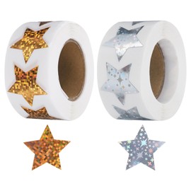 sourcing map 1000Pcs Glitters Star-Shaped Stickers 1 Inch Coding Label Waterproof Shiny Stickers for Office Shop Home Classroom Marking, Gold/Silver(C-79-25/C-87-25)