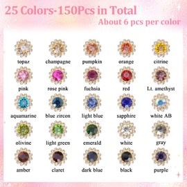 150 PCS 25 Mixed Colors Sew on Rhinestones, Crystal Glass with Metal Base Flower Shape Claw Flatback Rhinestones for Crafting, Bedazzling Rhinestones for Clothes Shoes Hats Bags & Sewing Accessories