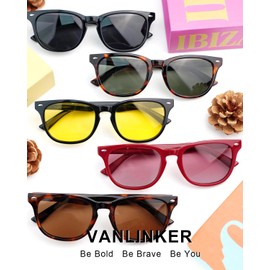 VANLINKER Retro Polarized Square Sunglasses for Women Men Vintage Round Shades VL9831,Yellow