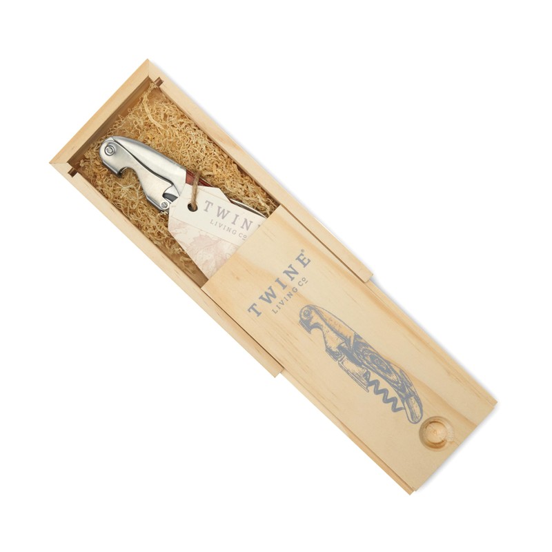 Twine Wood Handle Double HInged Corkscrew, Stainless Steel Wine Key