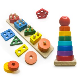 Zibby | Montessori-Spielzeug 1 2 Jahre | Spielzeug für Kinder 1 2 Jahre | Lernspiele für Kinder 1 2 Jahre Holz zum Stapeln und Zusammenfügen 2 in 1 | 1 Jahr Babygeschenk