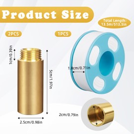 TPTGIAR 2 Pieces Tap Extension 1/2 Inch x 50 mm, DN15 Thread Extension, Copper 1/2 Inch Extension, Tap Extension with Oil-Free Raw Material Tape for Taps Angle Valves