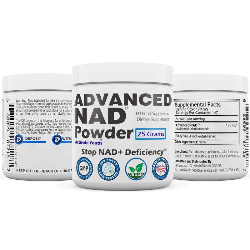 REVGENETICS Advanced NAD Powder - Dietary Supplement, 147 Servings, Unisex,