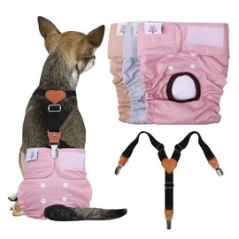 CuteBone Dog Diapers Female 3 Pack Reusable Doggy Diapers with One Suspender for Small Medium Large Dog Period BDD04S
