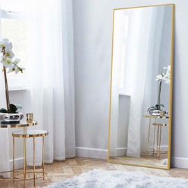 NEUTYPECHIC 63"x20" Full Length Wall Mirror for Floor & Wall Decor in Living Room - Gold Frame, Large Body Mirror (JJ00362ZZE-M-USAM021)