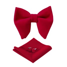 HOULIFE Mens Pretied Bowties Velvet Solid Color Adjustable Oversized Tuxedo Bow Tie and Pocket Square for Wedding Party, Bright Red, Large