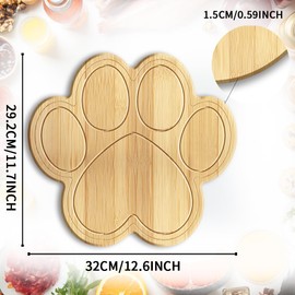 WEBEEDY Paw Shaped Bamboo Wooden Chopping Board, Cute Chopping Board and Charcuterie Board with Hanging Hole, Small Chopping Board for Kitchen, Gift for Dog and Cat Lovers, 32 x 29.2 x 1.5 cm