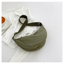 APMGONT Women's Half Moon Crossbody Shoulder Bag, Nylon Halfmoon Bag, Hobo Casual Crossbody Bag, Plain Portable Half Moon Bag, Shoulder Bag with Adjustable Shoulder Strap, Green (military green)