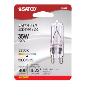 Satco S3544 S4621 Clear Dimmable Bulb 35T4/G9/CL 35W 120V T4 Bi-Pin 2-Pin G9