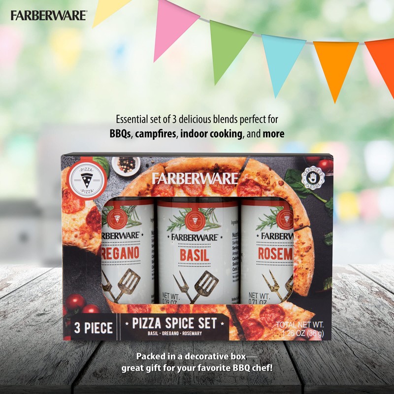 Farberware Pizza Spice Blend Set (Basil, Oregano, Rosemary) In Glass