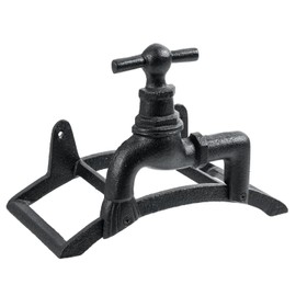 MyGift Wall Mounted Garden Hose Holder, Vintage Black Cast Iron Watering Tube Rack, Decorative Antique Faucet Hanging Hook Water Hosepipe Reel (Spigot Design)